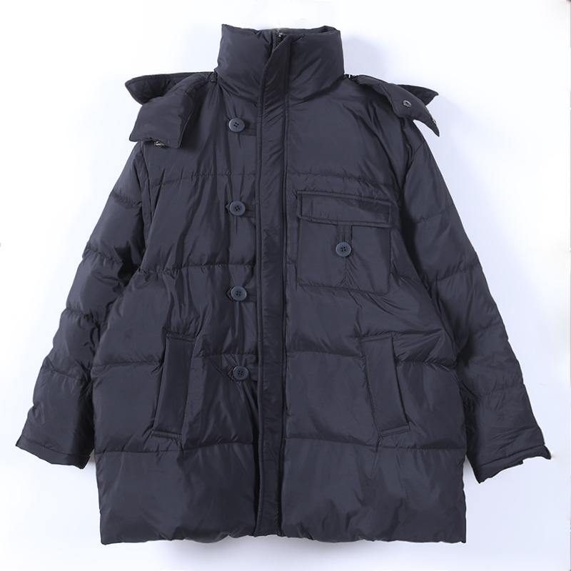 Drune | schwarzer warmer Wintermantel Plus-Size Daunenjacke mit Kapuze Reißverschlussjacken