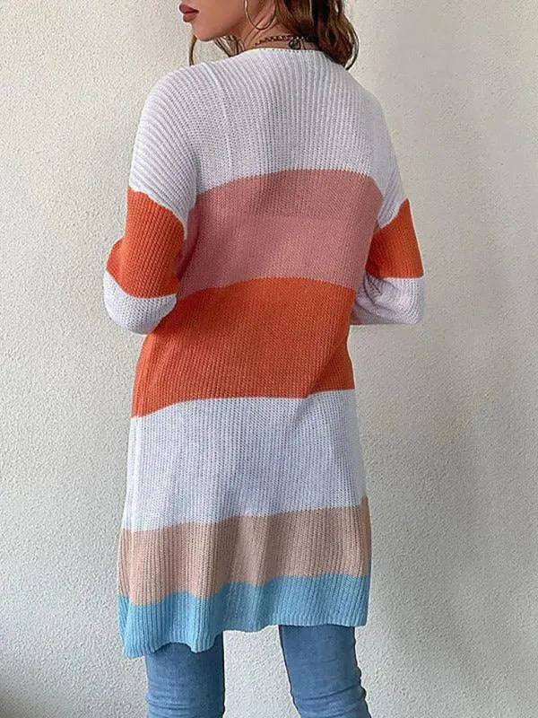 Drune | Freizeit Block Gestreifter Strickjacke Pullover