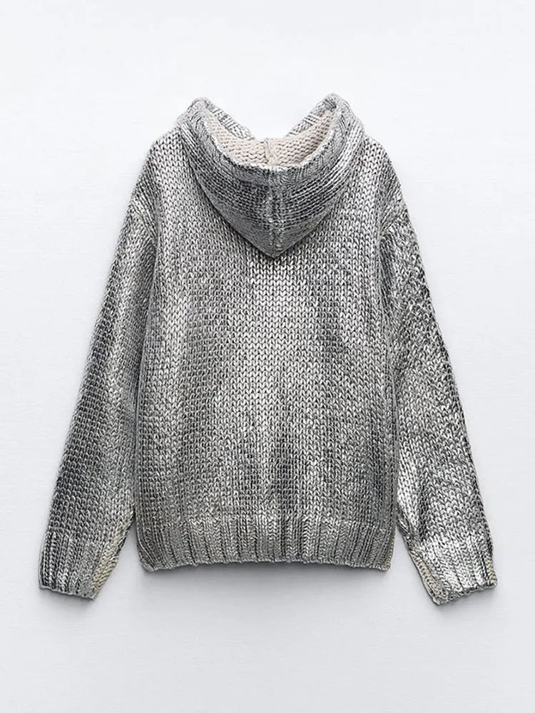 Drune | Schicker Damen Kapuzenpullover mit Metallic Rippbesatz und Folie