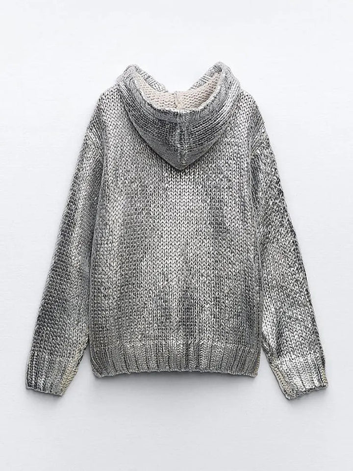 Drune | Schicker Damen Kapuzenpullover mit Metallic Rippbesatz und Folie