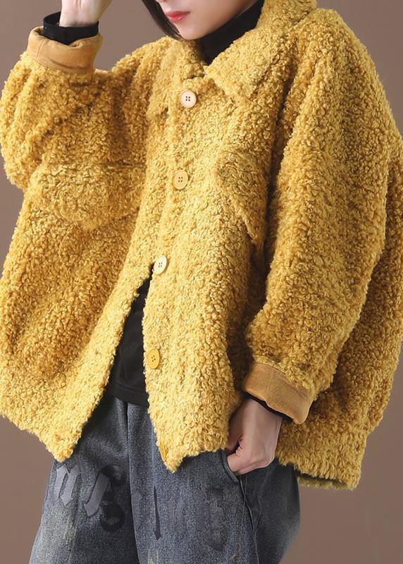 Drune | Plus Size Mäntel gelb Revers Button Wollmäntel
