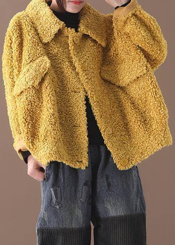 Drune | Plus Size Mäntel gelb Revers Button Wollmäntel