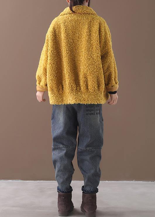 Drune | Plus Size Mäntel gelb Revers Button Wollmäntel