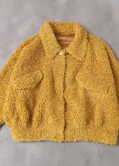 Drune | Plus Size Mäntel gelb Revers Button Wollmäntel