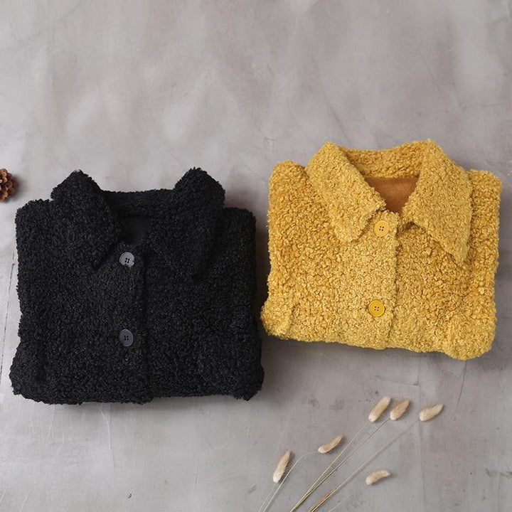 Drune | Plus Size Mäntel gelb Revers Button Wollmäntel
