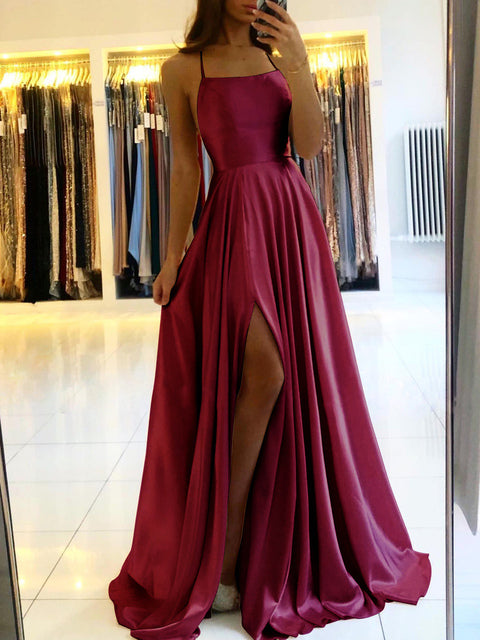 Drune | Damen Spaghetti Satin Prom Maxi Kleid
