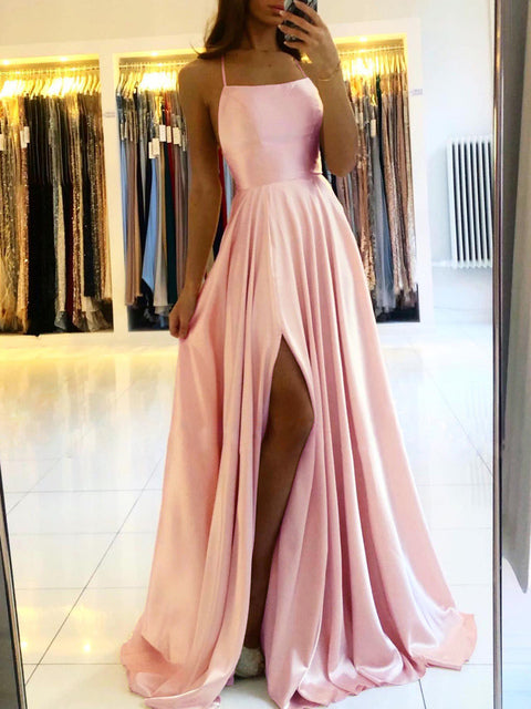 Drune | Damen Spaghetti Satin Prom Maxi Kleid