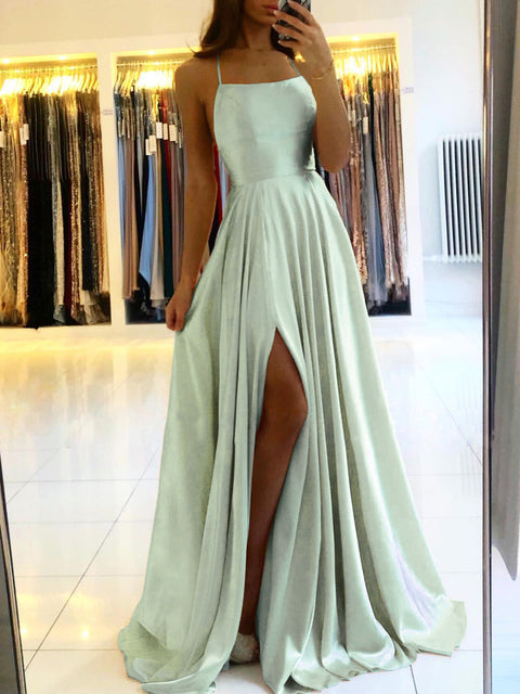 Drune | Damen Spaghetti Satin Prom Maxi Kleid