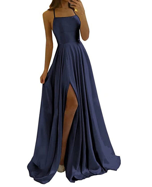 Drune | Damen Spaghetti Satin Prom Maxi Kleid