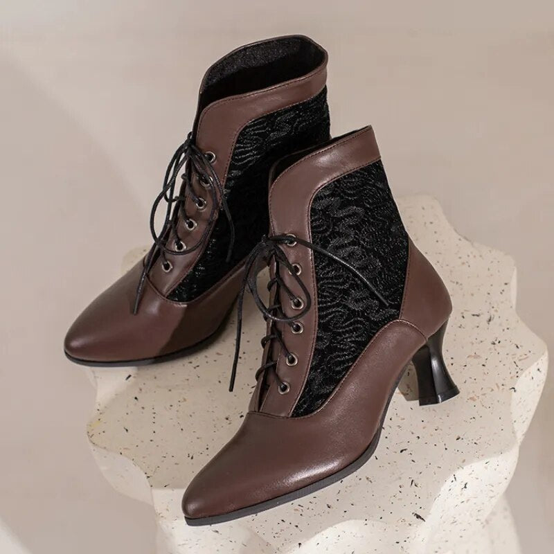 Drune | Damen Stiefeletten Leder Schnürschuhe Moderne Schuhe