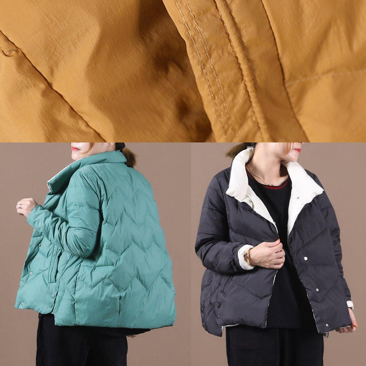 Drune | gelber Enten-Daunenmantel Locker sitzende Schneejacken Stehkragen Taschen Luxuriöser Overcoat