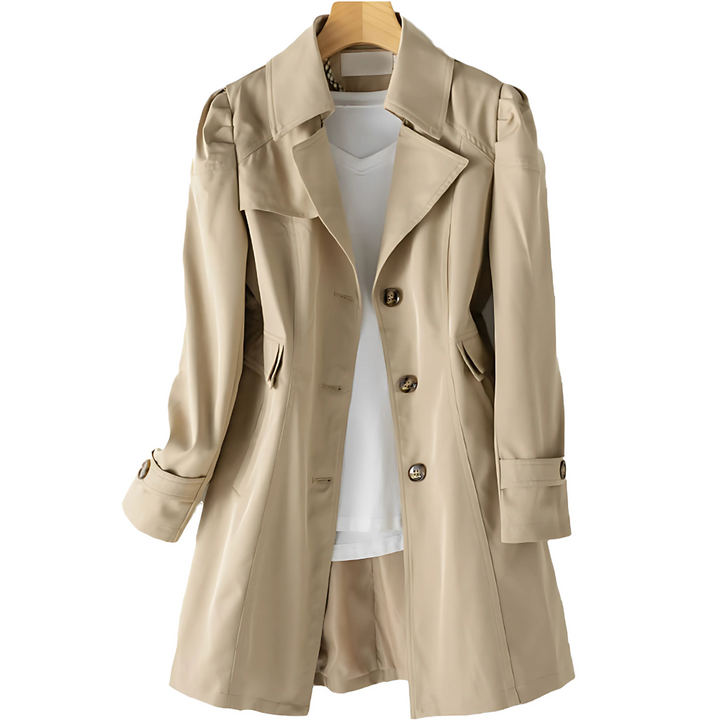 Drune | Damen Beiger Trenchcoat - Wasserabweisend Mittellang