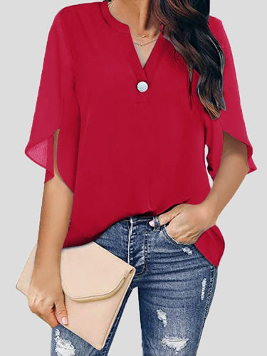 Drune | Frauen Blusen Lässig V-Ausschnitt Kurzarm Chiffon Bluse