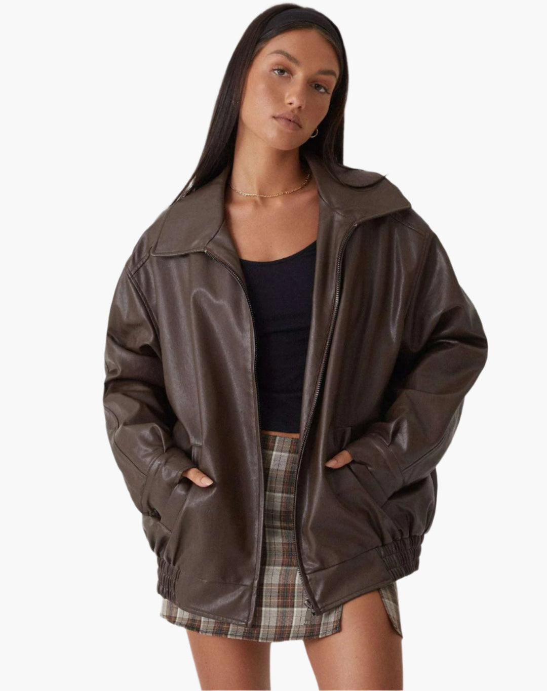 Drune | Übergroße Lederjacke Mit Langen Ärmeln Für Damen - Herbst