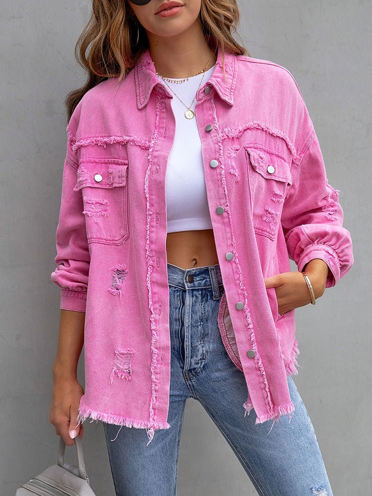 Drune | Damenjacken Mittel Lange Tattered Loose Denim Jacke