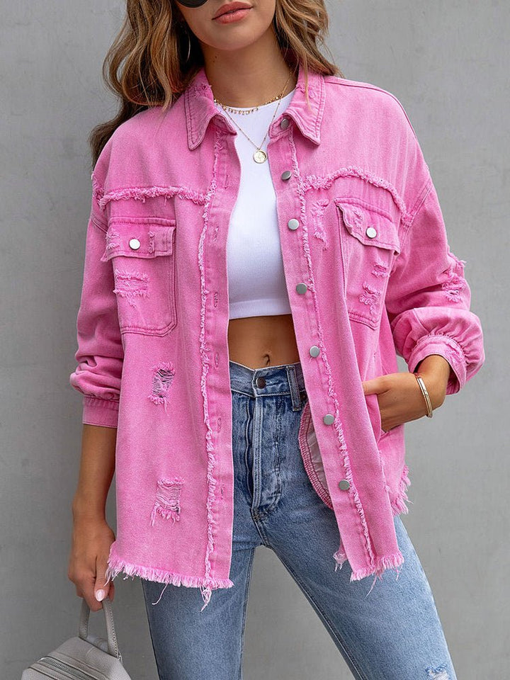 Drune | Damenjacken Mittel Lange Tattered Loose Denim Jacke