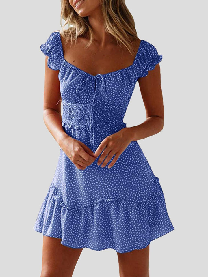 Drune | Damenkleider Blumenmuster U-Ausschnitt Knoten Rüsche Kleid