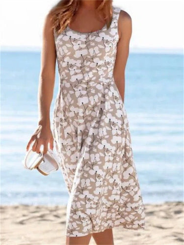 Drune | Frauen Kleider Rundhals Blumengemustertes Ärmelloses Kleid