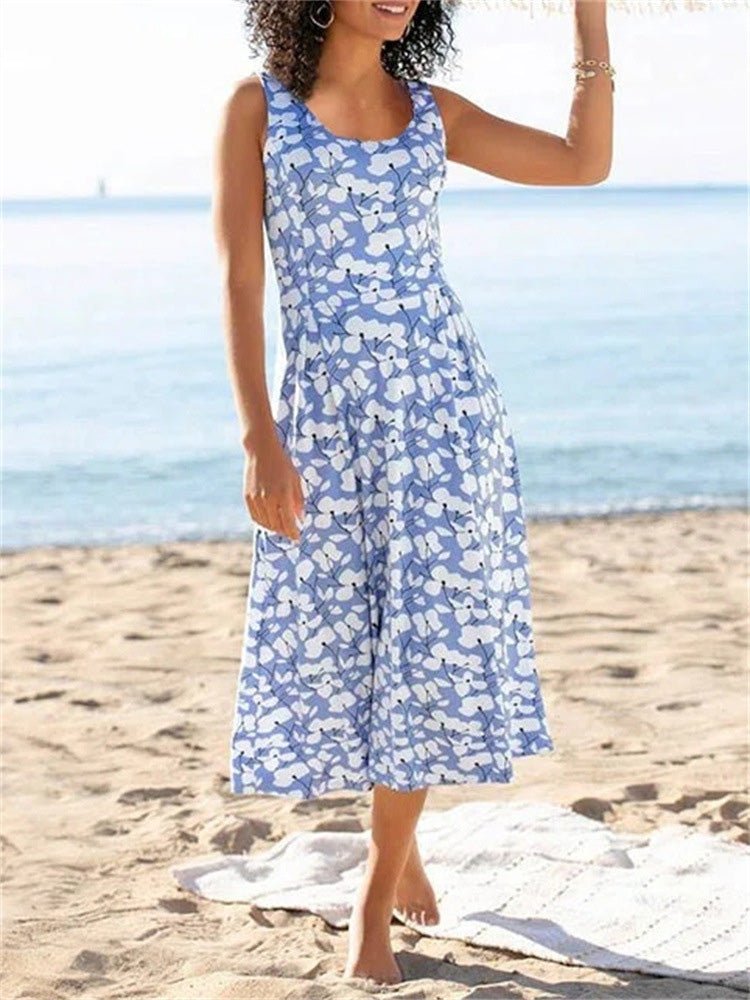 Drune | Frauen Kleider Rundhals Blumengemustertes Ärmelloses Kleid