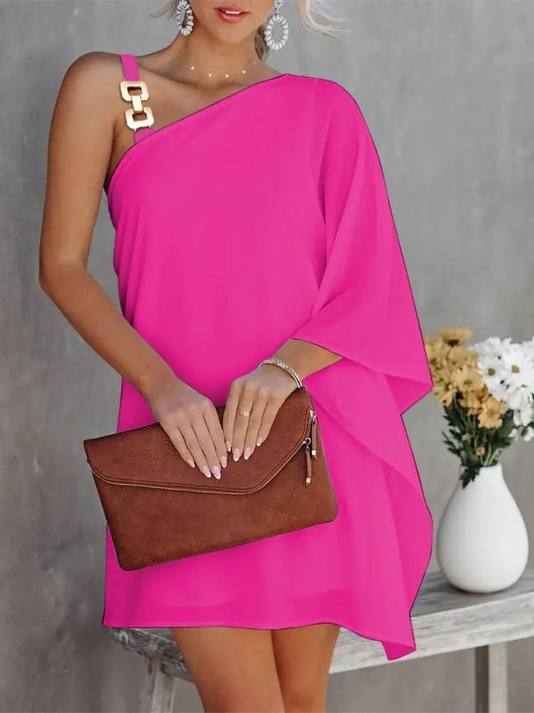 Drune | Damenkleider Solid Metallträger Off-Shoulder Puppenärmel Kleid