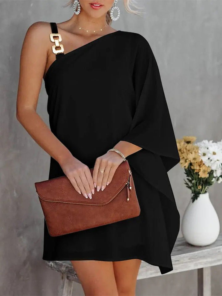 Drune | Damenkleider Solid Metallträger Off-Shoulder Puppenärmel Kleid