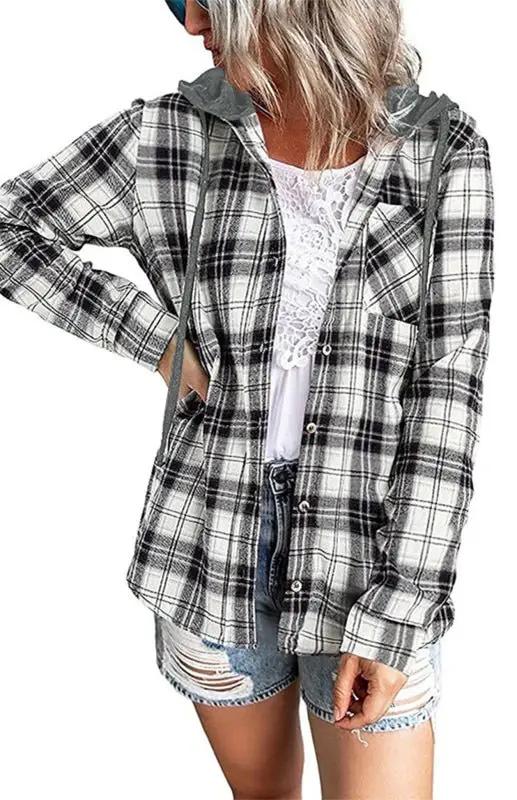 Drune | Damen Hoodie Knopfen-Down Freizeitshirt Jacke