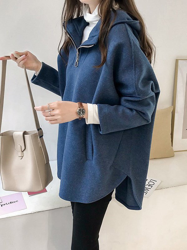 Drune | Damen Hoodie Lässiger Wind Wolle Mittel Lang Pullover Hoodie