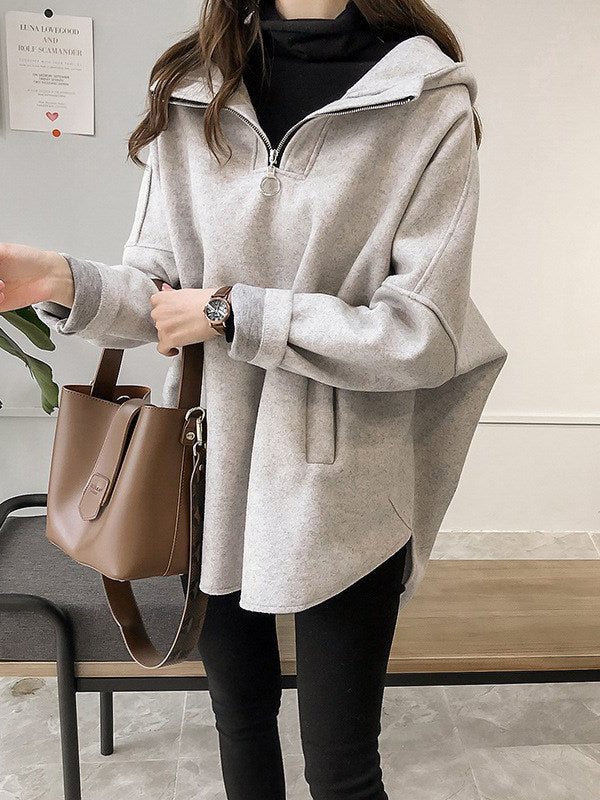 Drune | Damen Hoodie Lässiger Wind Wolle Mittel Lang Pullover Hoodie