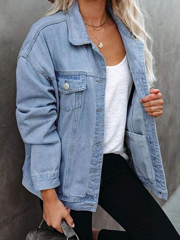 Drune | Damenjacken Einfarbig Klappentasche Knopf Denim Jacke