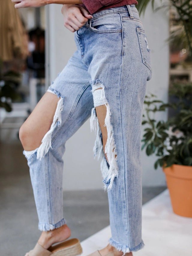 Drune | Damen Jeans gewaschen gerissen Taschen Jeans