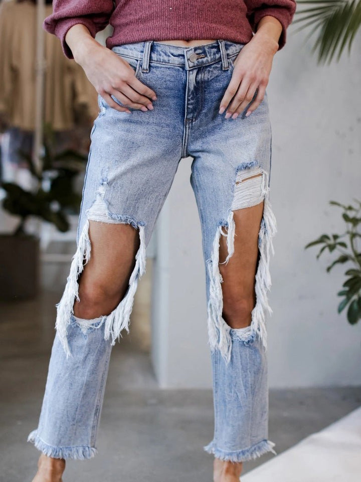 Drune | Damen Jeans gewaschen gerissen Taschen Jeans