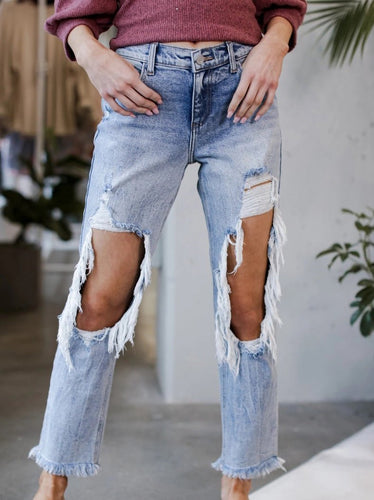 Drune | Damen Jeans gewaschen gerissen Taschen Jeans