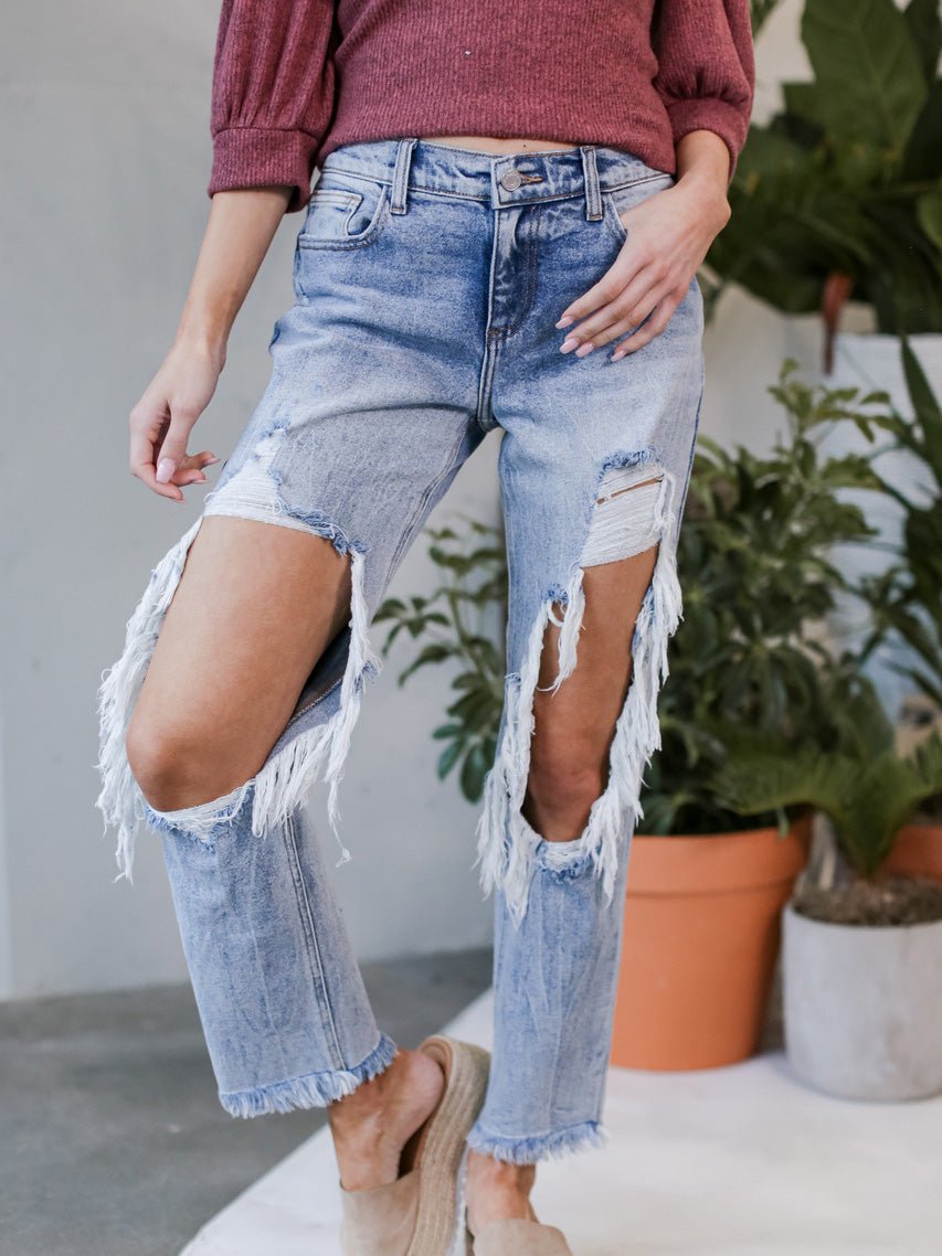 Drune | Damen Jeans gewaschen gerissen Taschen Jeans