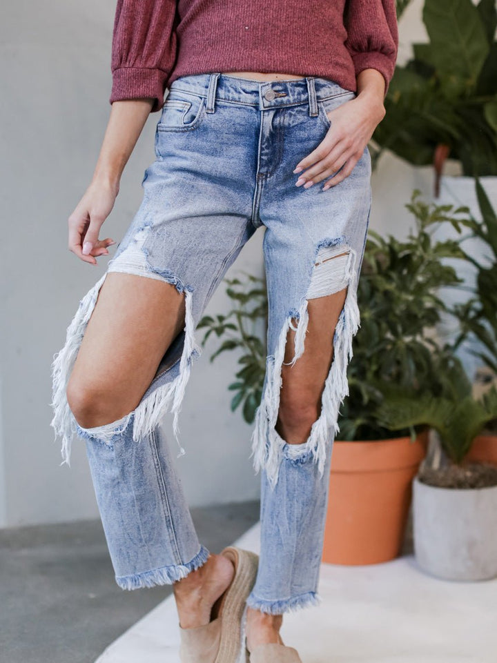Drune | Damen Jeans gewaschen gerissen Taschen Jeans