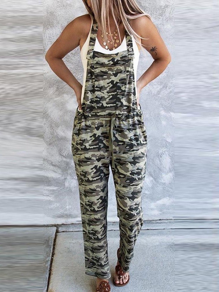 Drune | Damen Jumpsuits Camouflage Schnürung Tasche Lässiger Jumpsuit