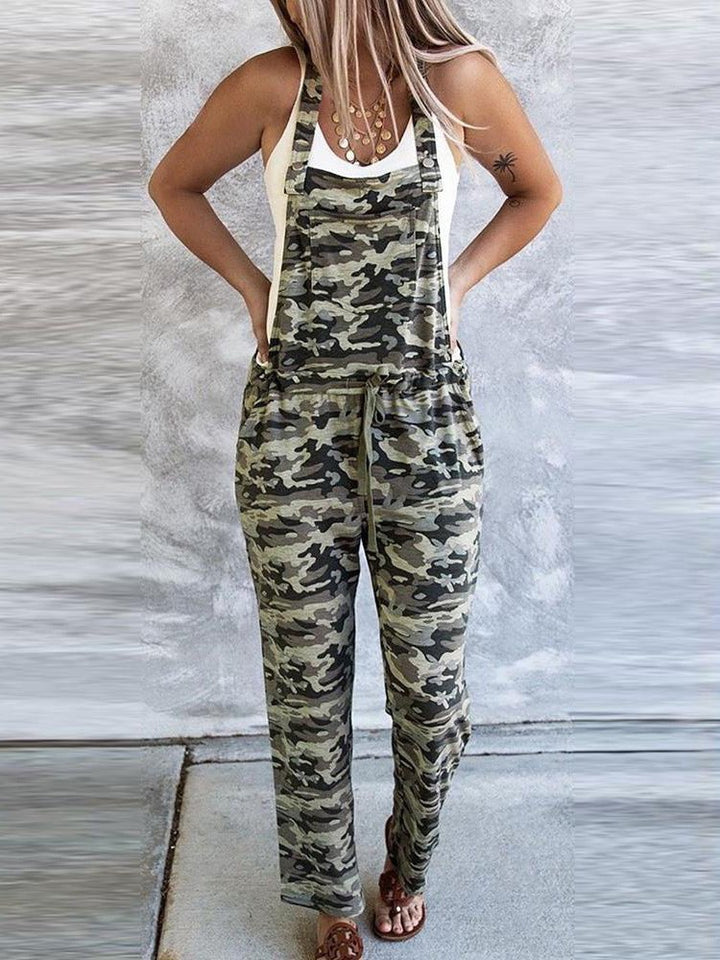 Drune | Damen Jumpsuits Camouflage Schnürung Tasche Lässiger Jumpsuit