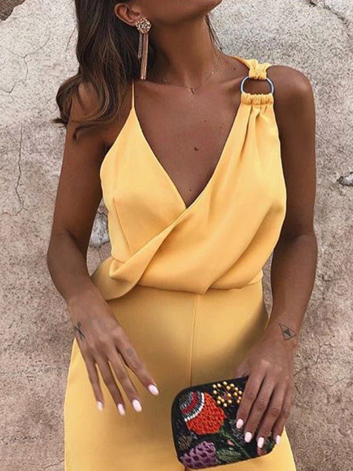 Drune | Damen Playsuits Lässig V-Ausschnitt Sling Ärmellos Playsuit