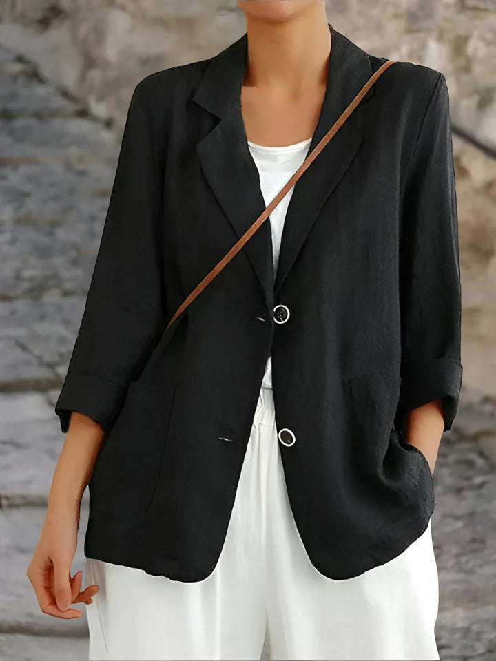 Drune | Blazer Relaxed Fit Naturfasern 3/4 Ärmel Patch Taschen Mittellang