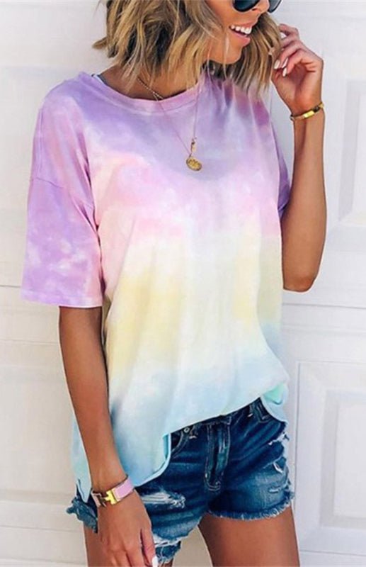 Drune | Damen Tie Dye Gradient Print Lose T-Shirt Für Frauen