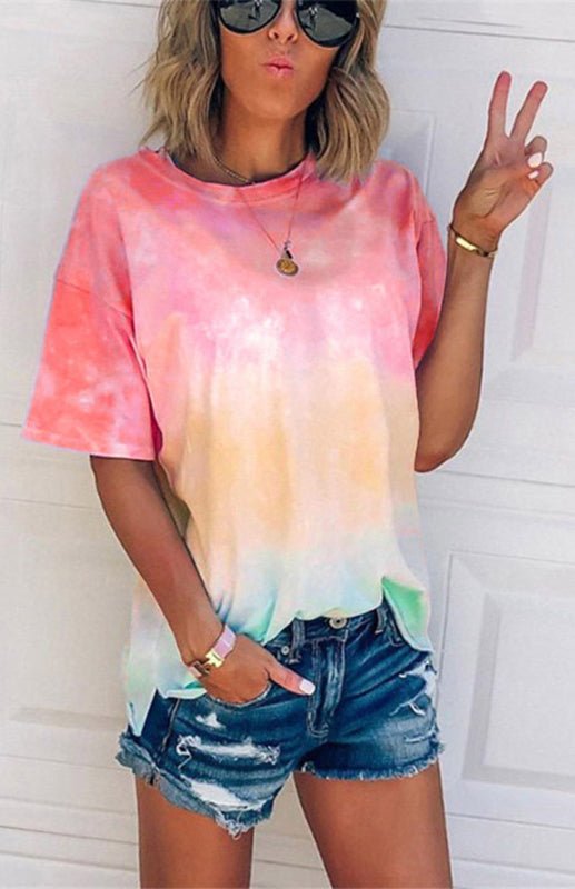 Drune | Damen Tie Dye Gradient Print Lose T-Shirt Für Frauen