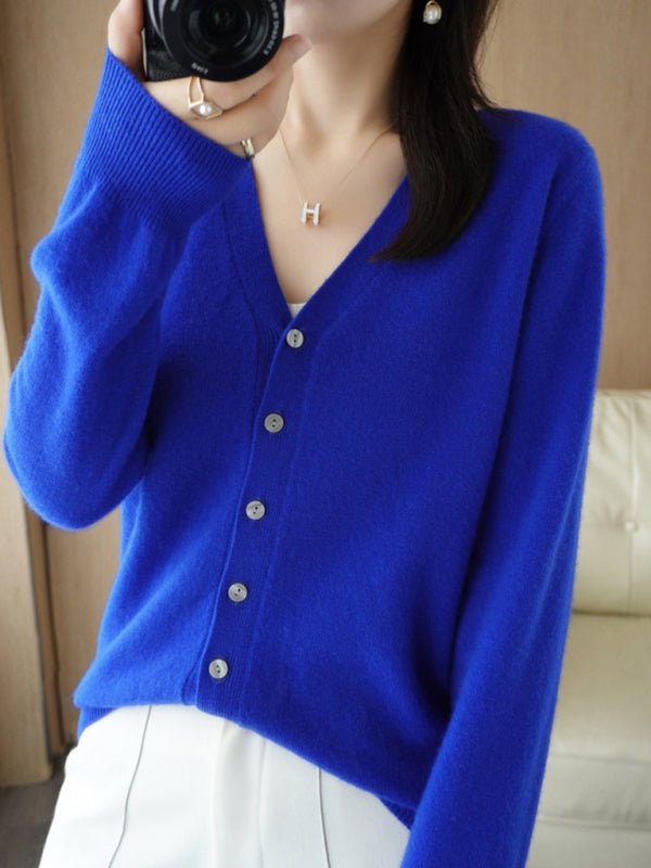 Drune | Damen V-Ausschnitt Knopfverschluss Langarm Cardigan