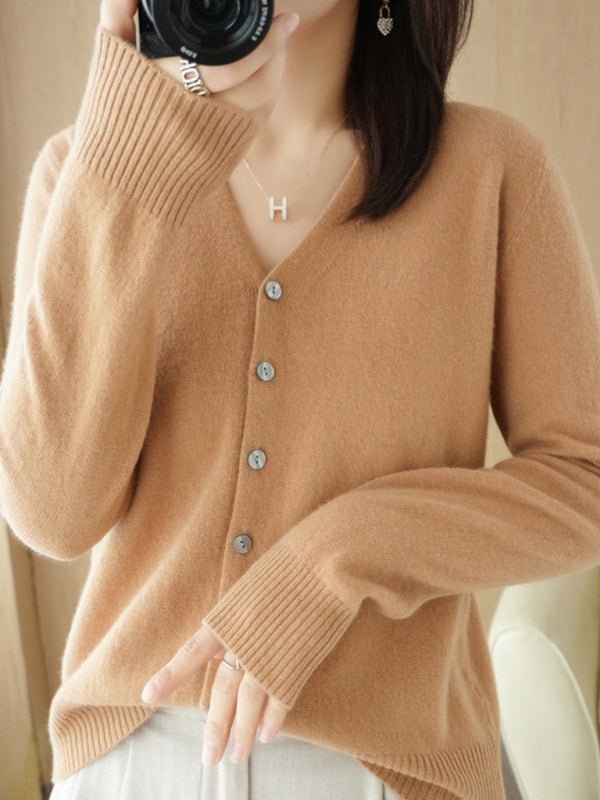 Drune | Damen V-Ausschnitt Knopfverschluss Langarm Cardigan