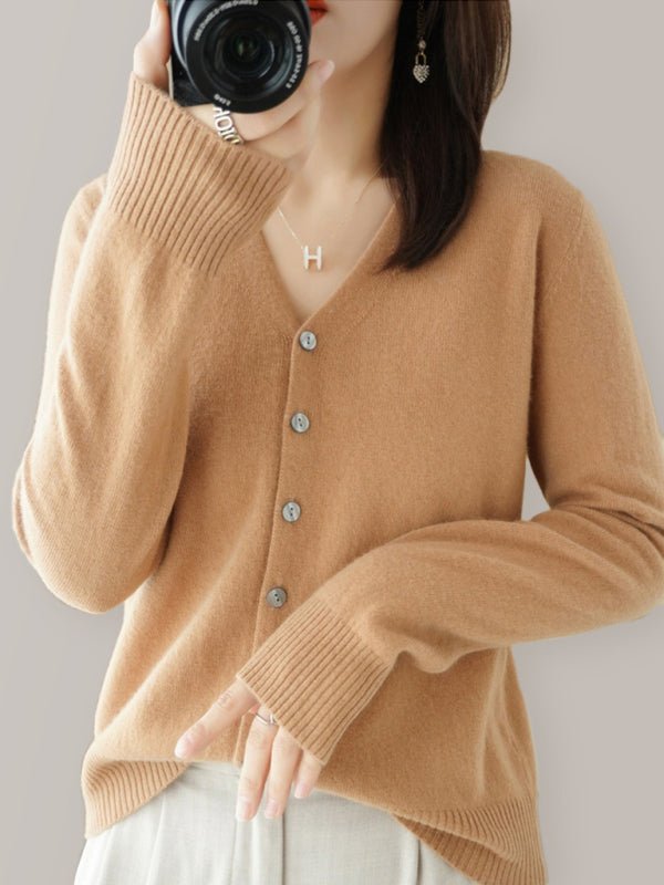 Drune | Damen V-Ausschnitt Knopfverschluss Langarm Cardigan
