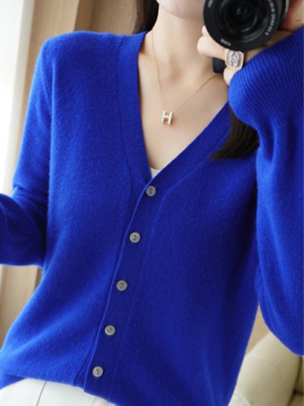 Drune | Damen V-Ausschnitt Knopfverschluss Langarm Cardigan