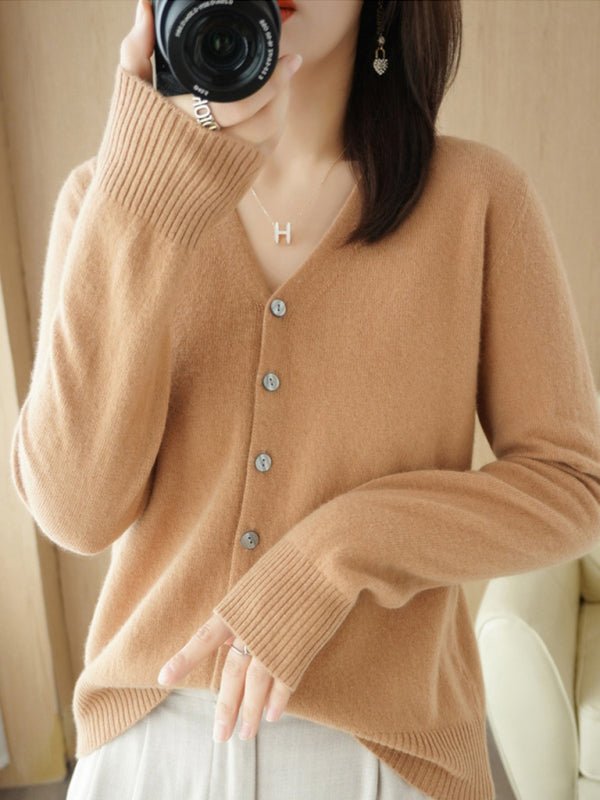 Drune | Damen V-Ausschnitt Knopfverschluss Langarm Cardigan