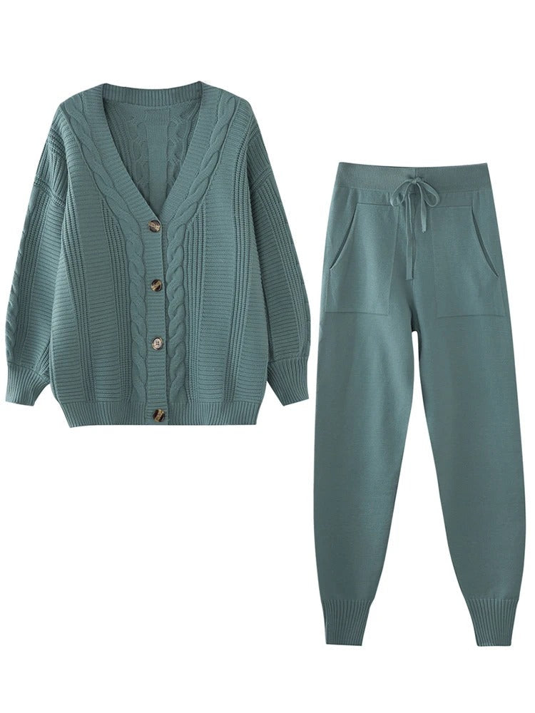 Drune | Wollmix Damen Strickkleidung Satz mit Übergröße Cardigan