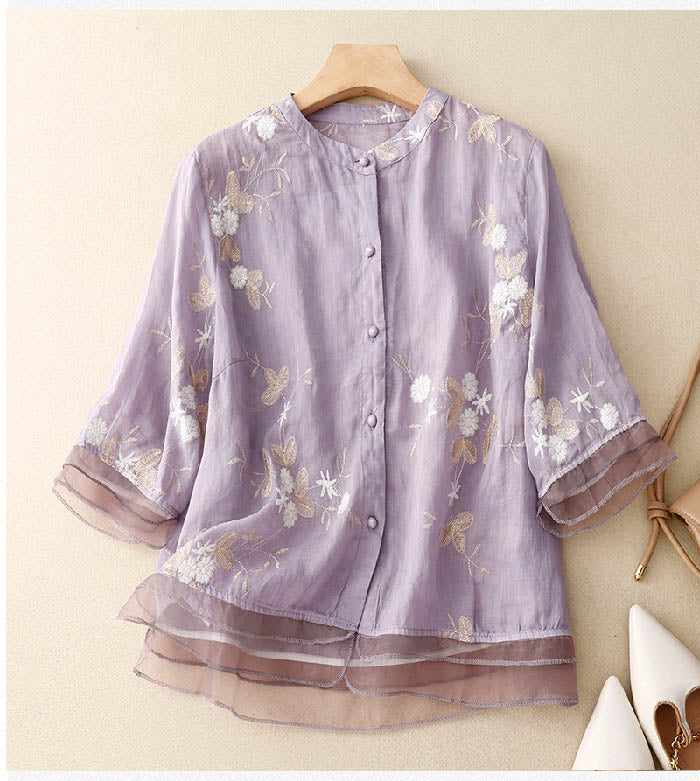 Drune | Bestickte Baumwoll Leinen Bluse