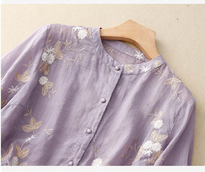 Drune | Bestickte Baumwoll Leinen Bluse