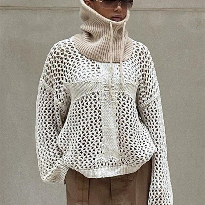 Drune | Übergroß Fit Offenes Strickmuster Hoher Kragen Mit Schnürung Lässiger Look