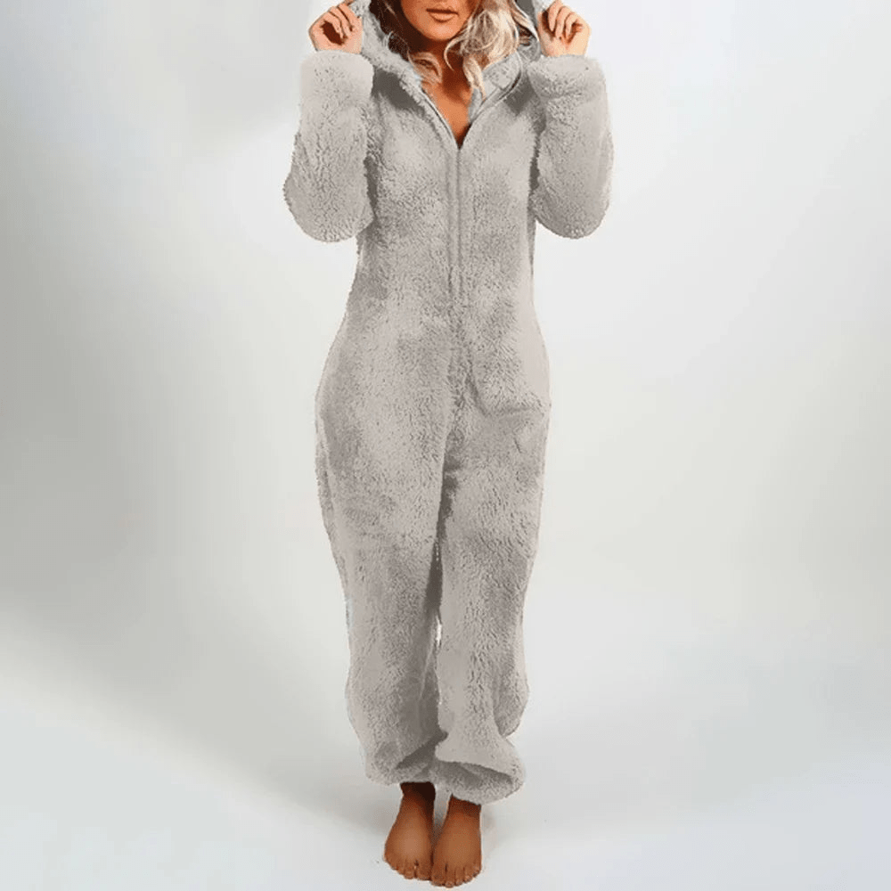 Drune | Verspielter Teddybären Damen Jumpsuit Weiche Plüsch Pyjama